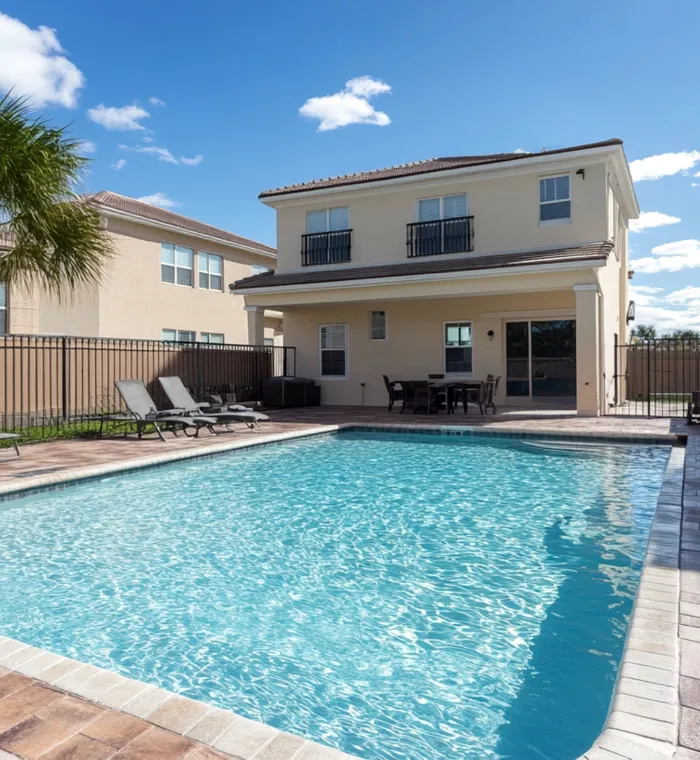 Modern backyard pool with patio and lounge chairs at a Dallas home – Dallas Pools Contractor
